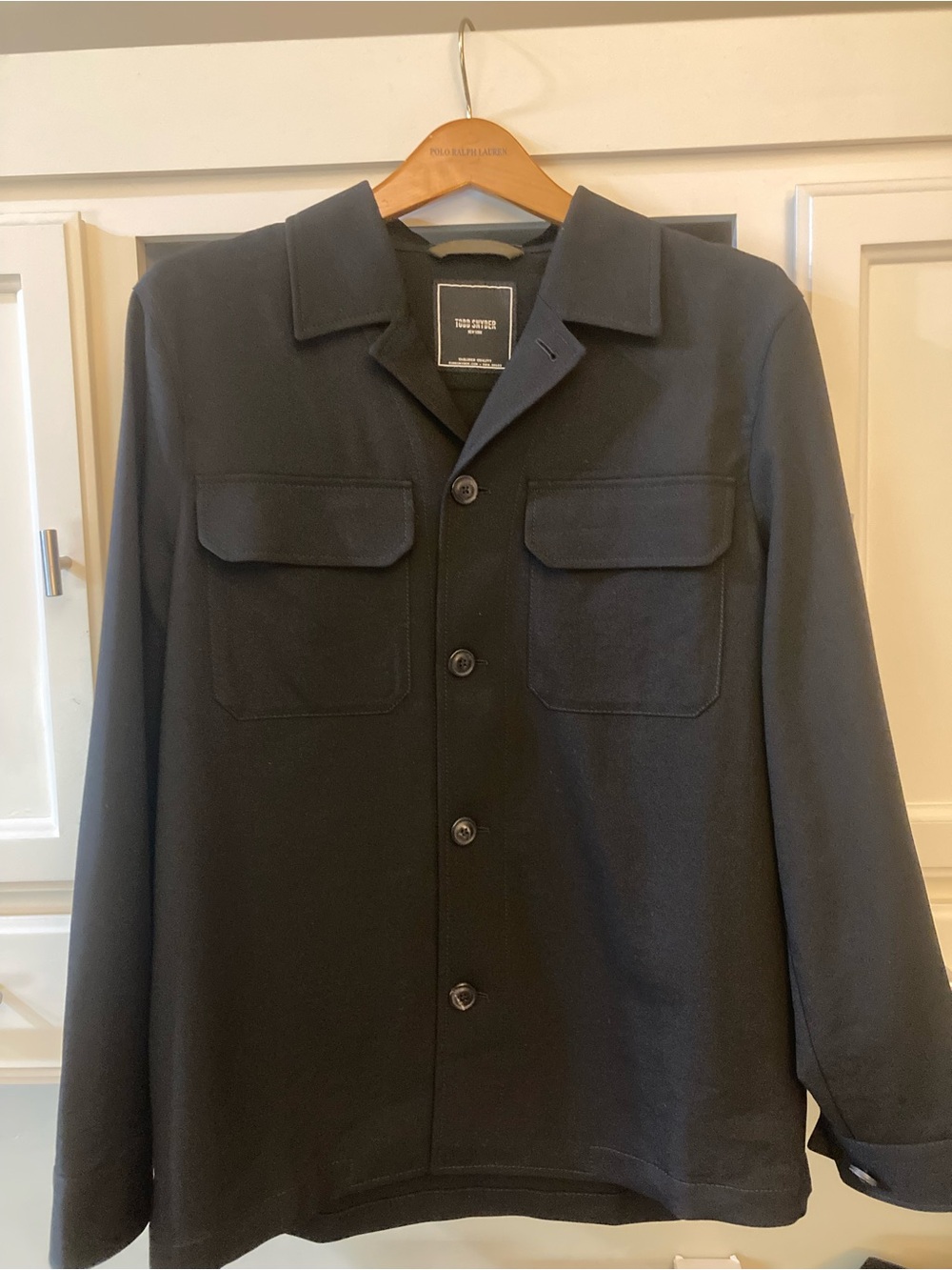 Todd Snyder Mens Black Gabardine Two Pocket wool Overshirt